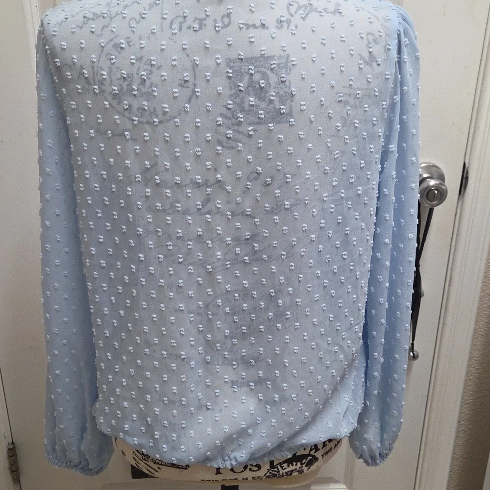 Light Blue Lace Trim Blouse - Picture 5 of 5